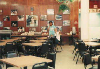 The dining room with the breakfast buffet ready to go and staff on hand before the doors open.